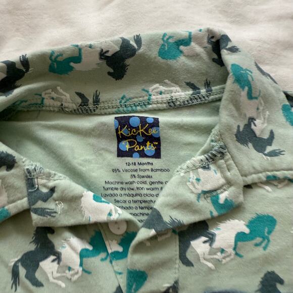 Kickee Pants Baby Romper 12-18M Horses Print Polo Short Sleeve Bamboo One-Piece - Picture 3 of 5